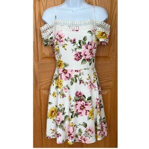 B. SMART Juniors sz 7 Floral Off the Shoulder Dress Coquette Soft Girl Lace EUC